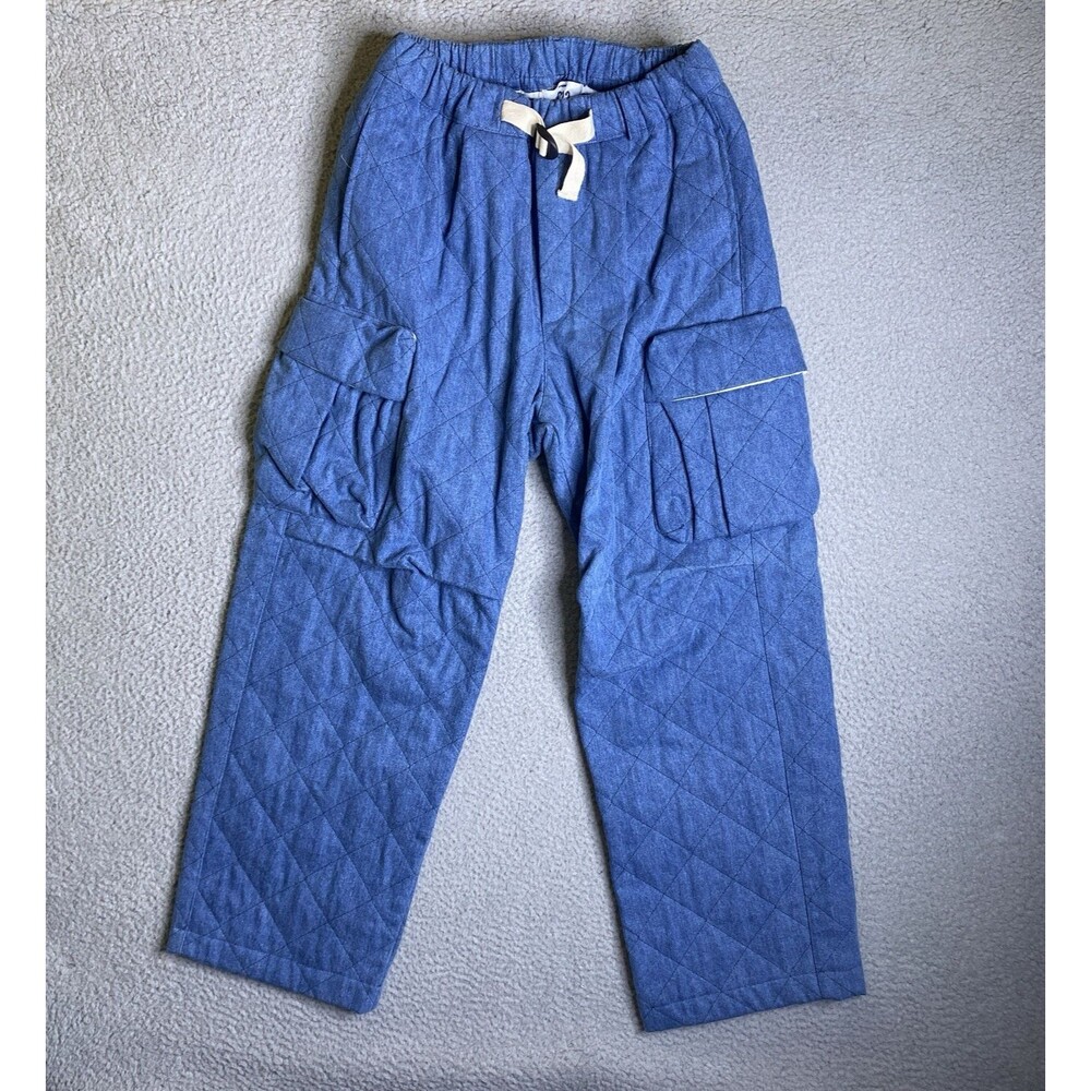 LC23 Quilted Denim Cargo Pants Mens Small 28x27 Blue Pockets Elastic Waist NWOT